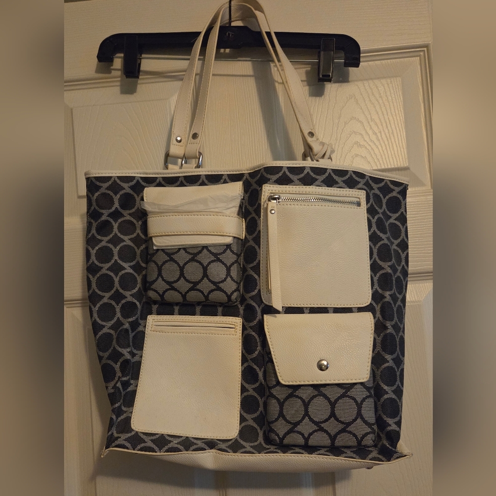 Nine West Stylish Cream and Black Tote Bag